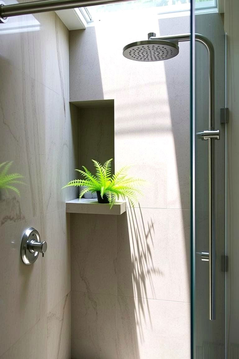 Nature Inspired Half Wall with a Plant Shelf - 24 Half-wall Shower Ideas