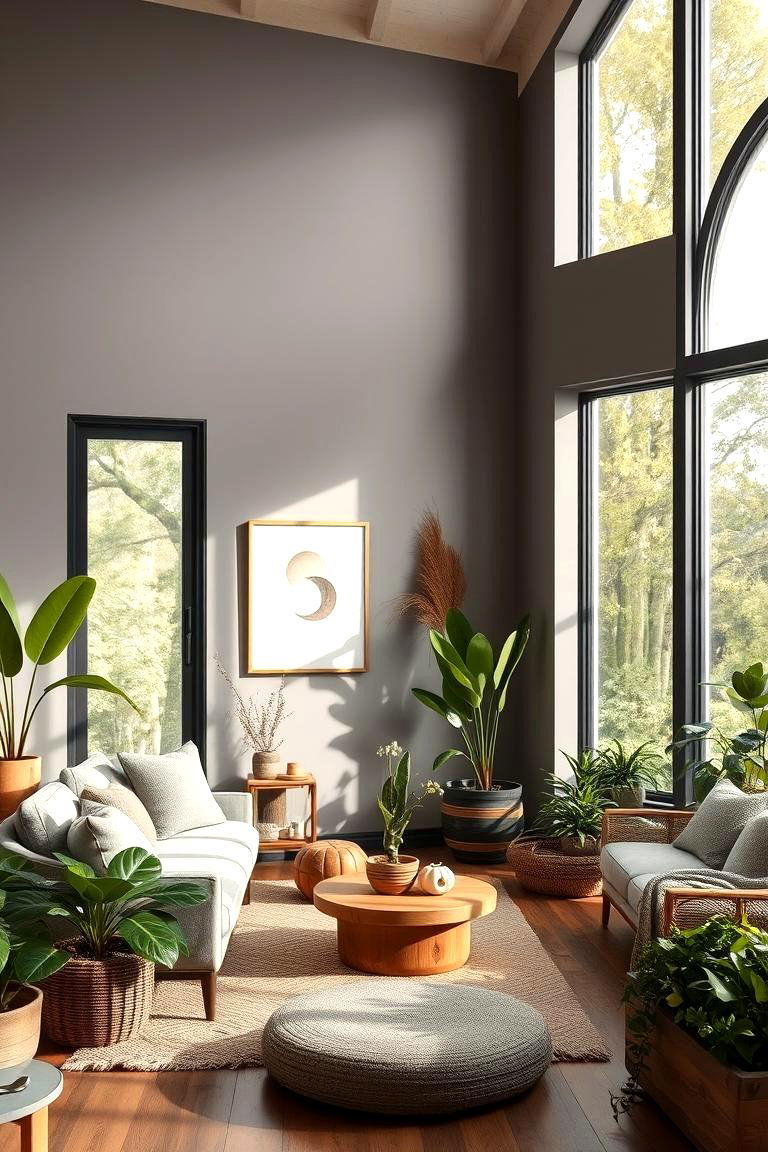 Nature Inspired Interior Design - 24 Living Room With Grey Walls and Black Trim