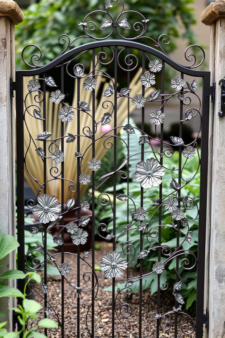 Nature Inspired Metal Gate with Floral Patterns - 24 Metal Garden Gate Ideas
