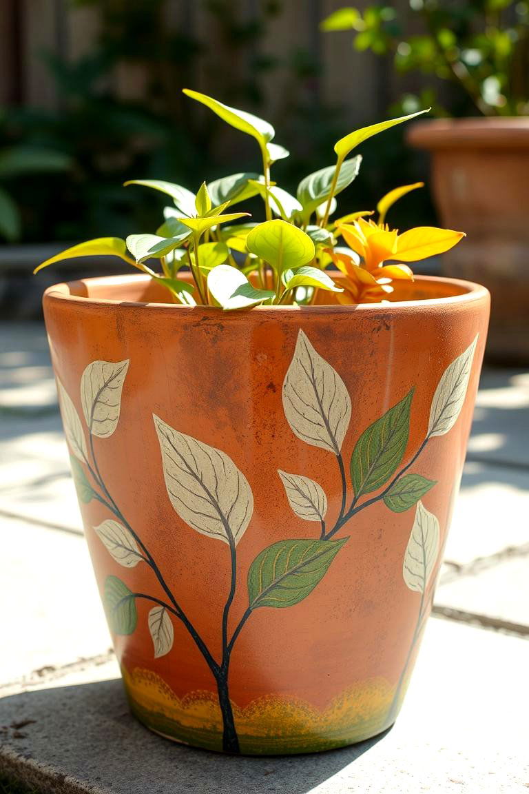 Nature Inspired Painted Pot - 24 Painted Pot Ideas