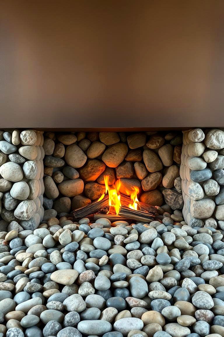 Nature Inspired Pebble Fireplace - 24 Stone Fireplace Ideas