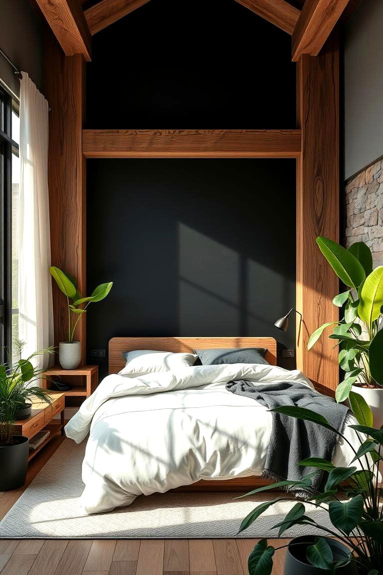 Nature Inspired Serenity - 24 Black Accent Wall Bedroom Ideas