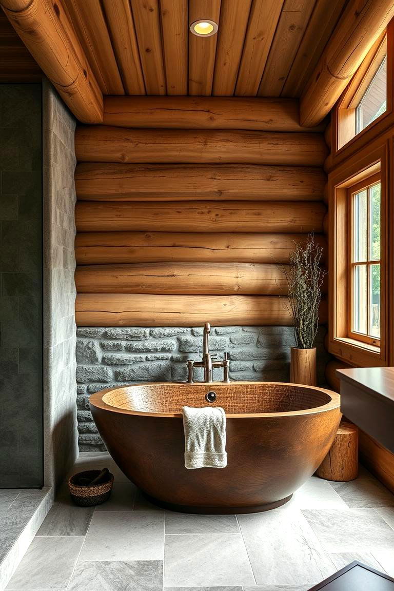 Nature Inspired Spa Bathroom - 24 Log Cabin Bathroom Ideas