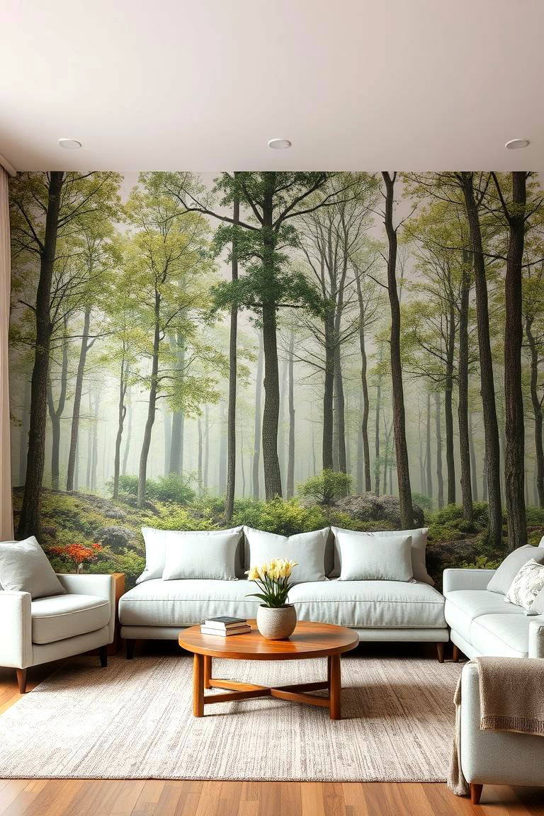 Nature Inspired Trees and Forests - 24 Living Room Wallpaper Ideas