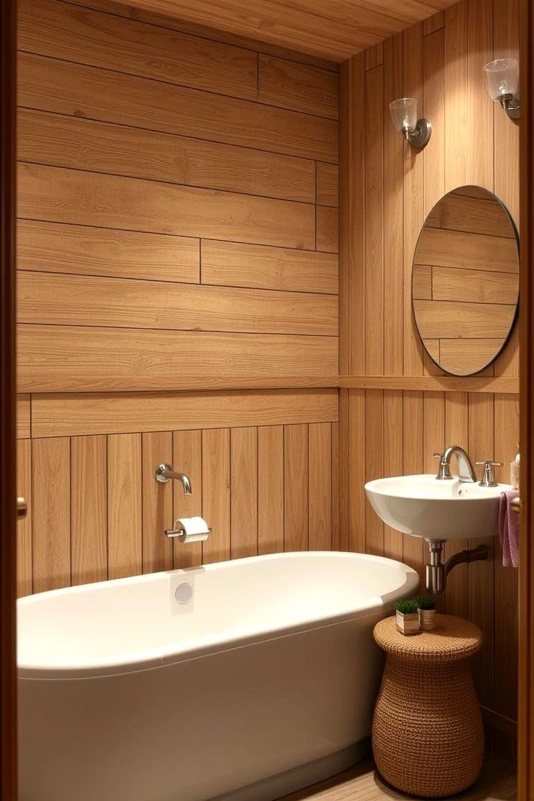 Nature Inspired Wood Paneling Effect - 24 Bathroom Wallpaper Ideas