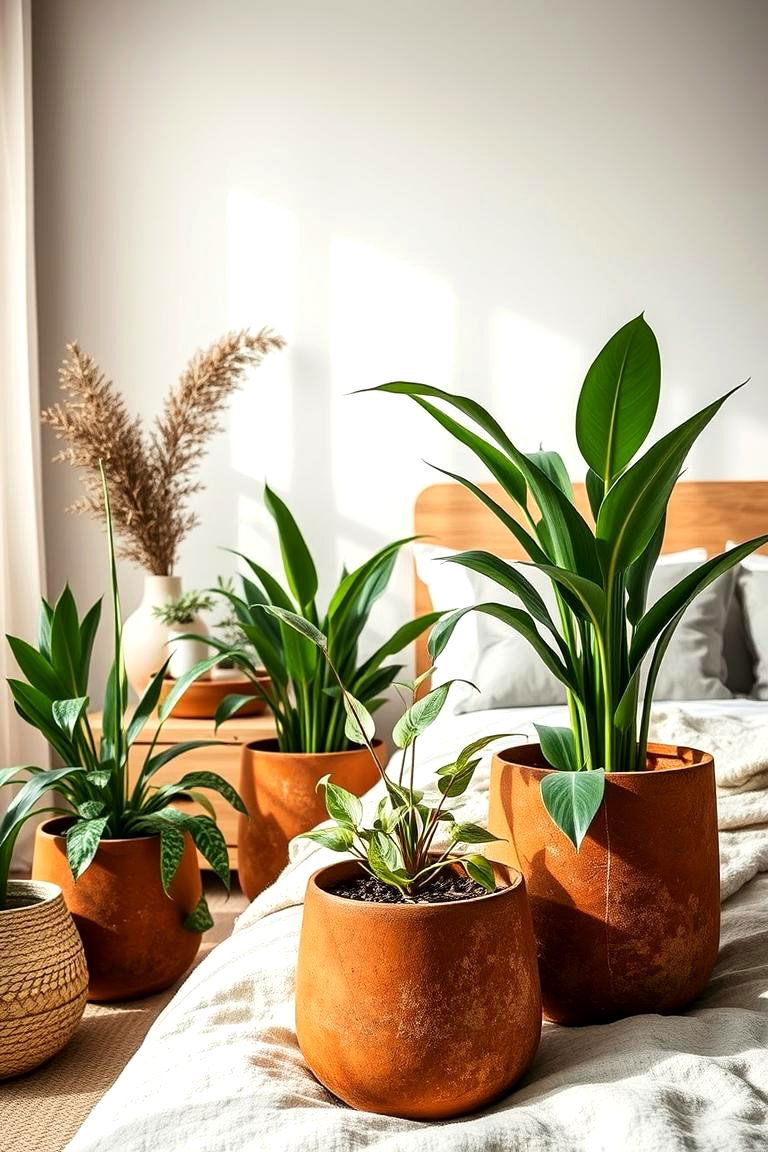 Nature inspired Indoor Plants in Rust Pots - 24 Rust Bedroom Ideas