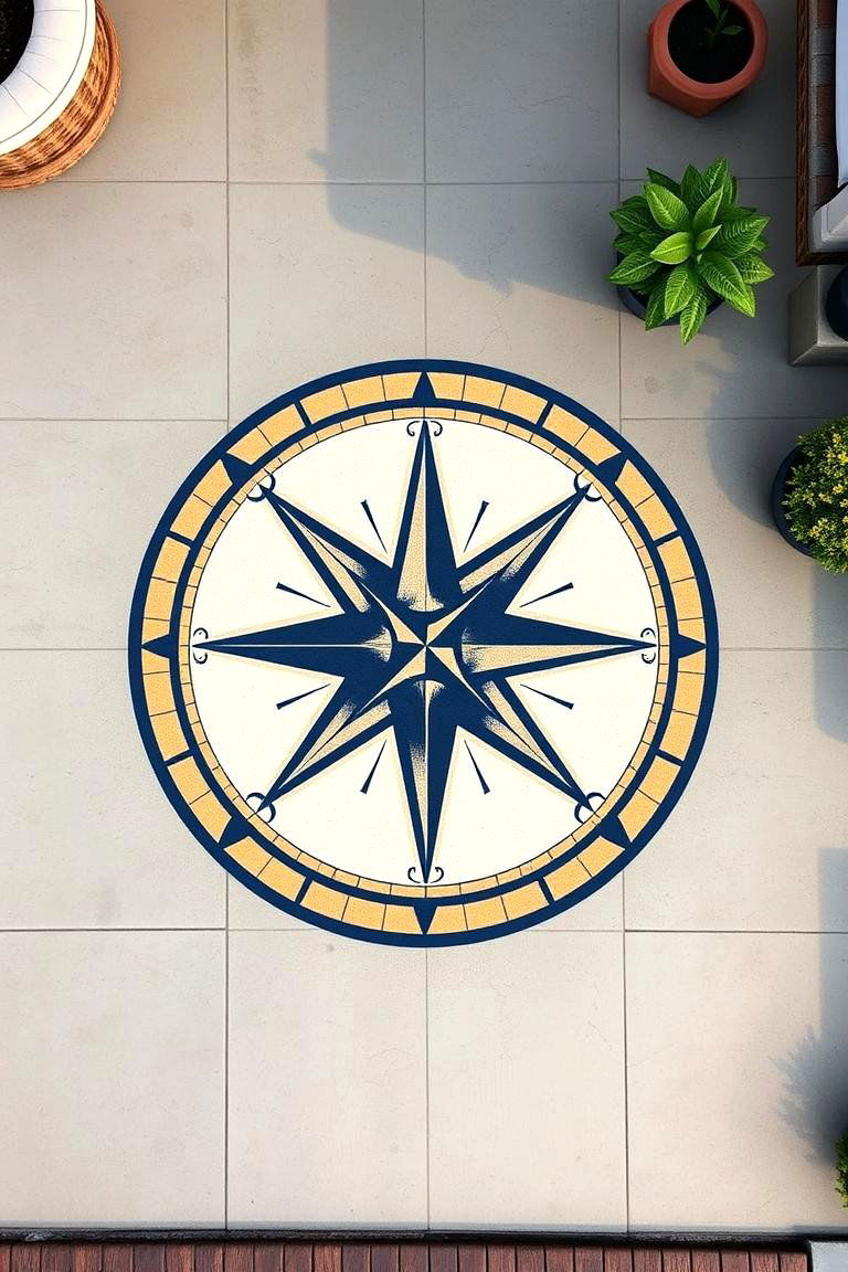Nautical Compass Rose - 24 Painted Concrete Patio Ideas