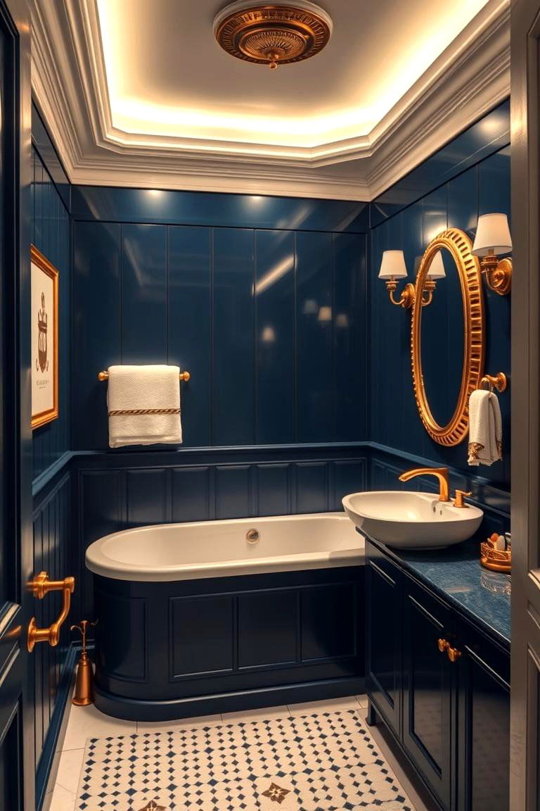 Nautical Inspiration with Deep Blue Hues - 24 Blue and Gold Bathroom Ideas