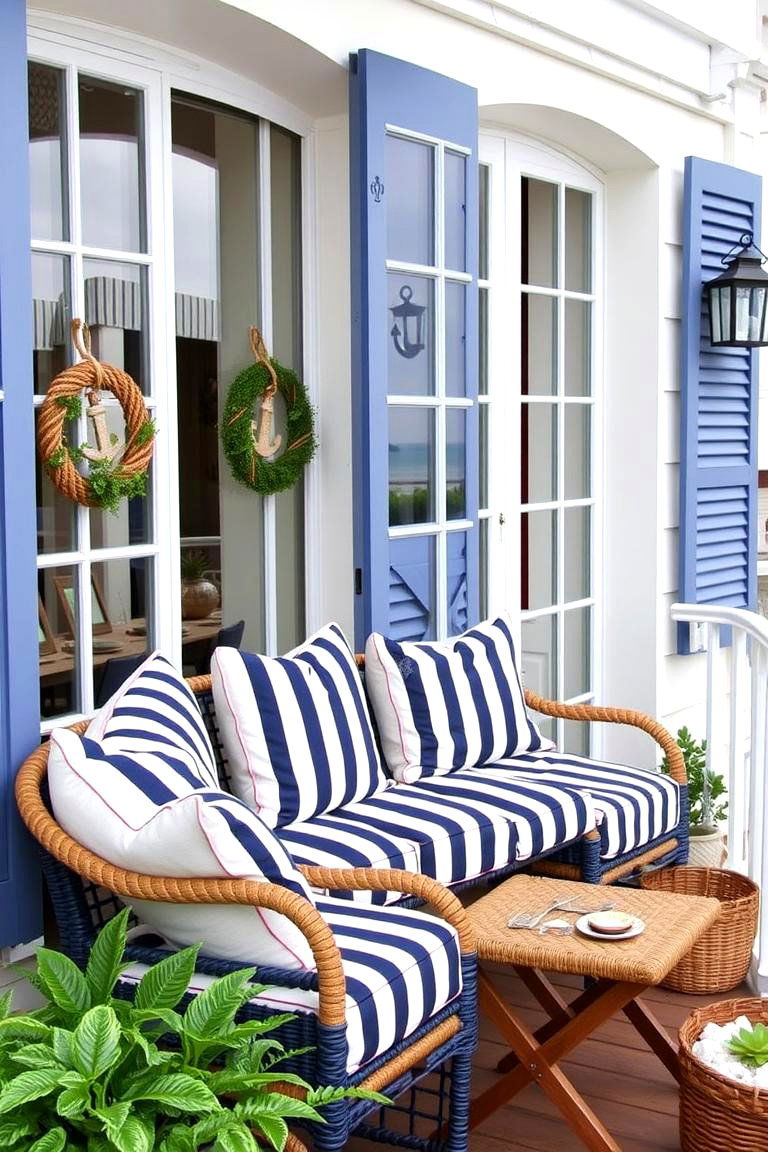 Nautical Inspired Balcony - 24 French Balcony Ideas