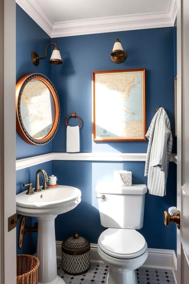 Nautical Inspired Blue Powder Room - 24 blue powder room ideas