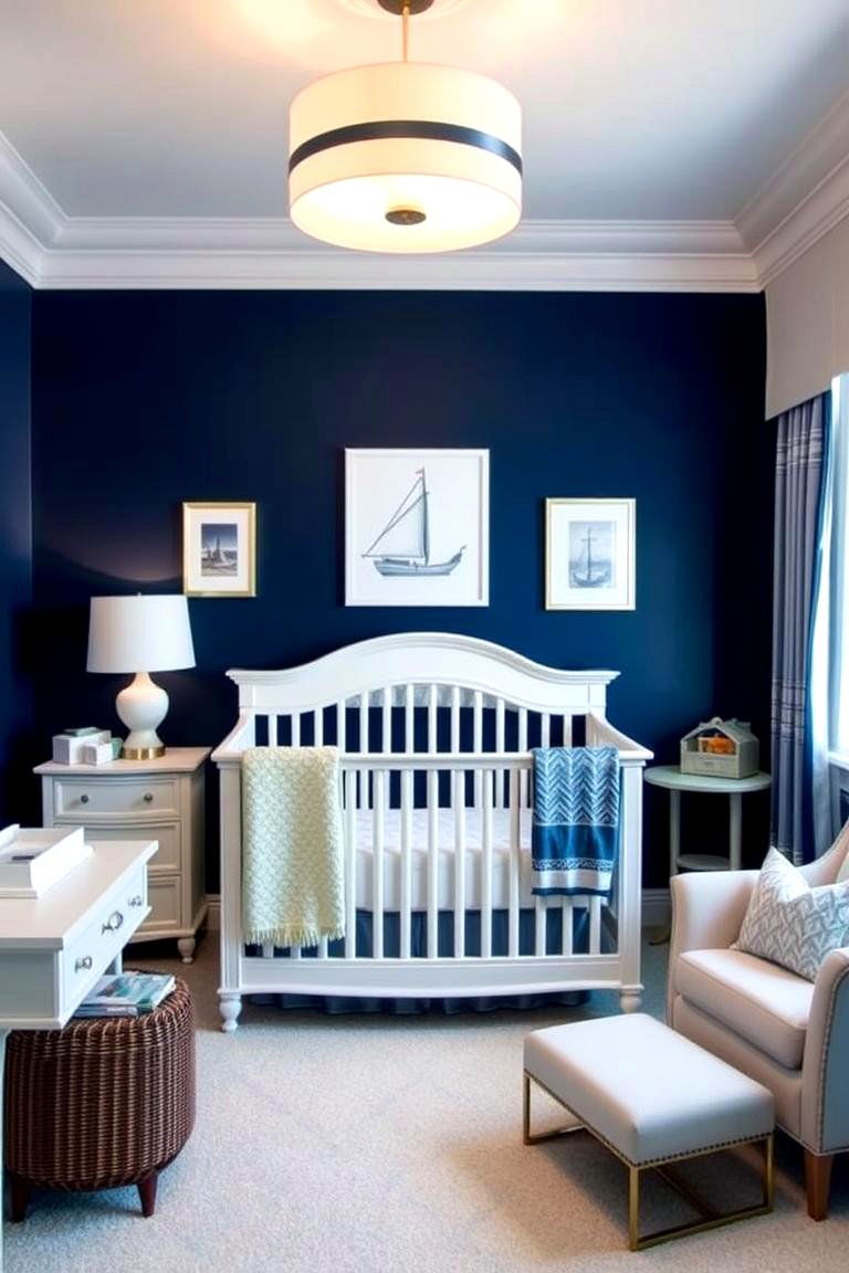 Nautical Navy Blue Accent Wall - 24 Blue Nursery Ideas