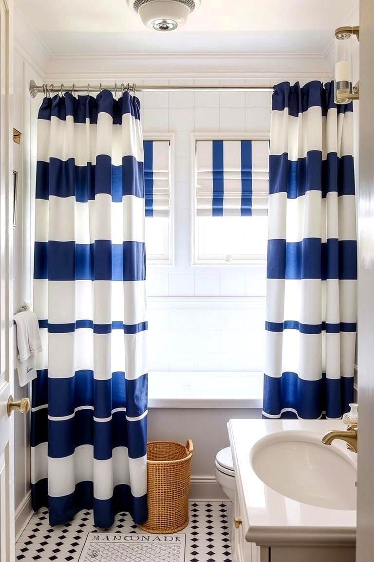 Nautical Stripes Theme - 24 bathroom curtain ideas