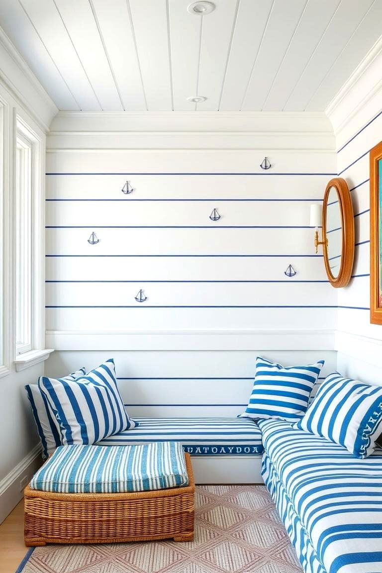 Nautical Stripes and Patterns - 24 Coastal Living Room Ideas