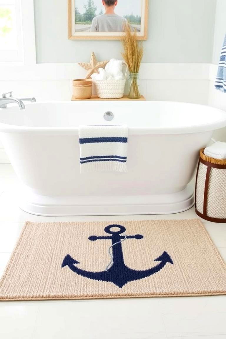 Nautical Themed Bath Mat for Comfort and Style - 24 Nautical Bathroom Ideas