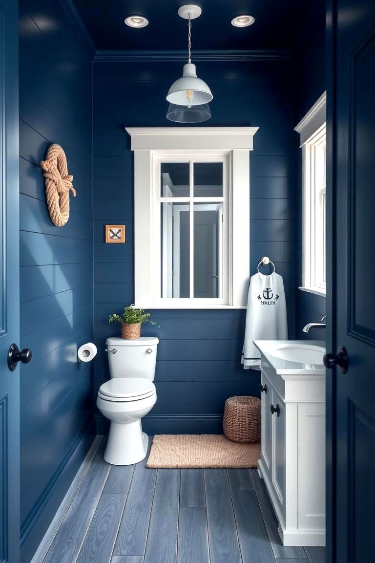 Nautical Themed Blue Bathroom - 24 Blue and White Bathroom Ideas