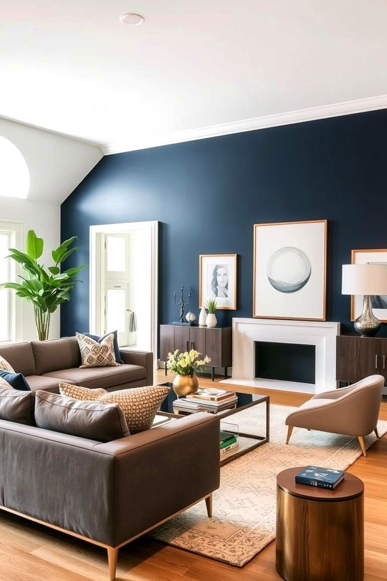 Navy Accent Wall Living Room - 24 Navy Living Room Ideas