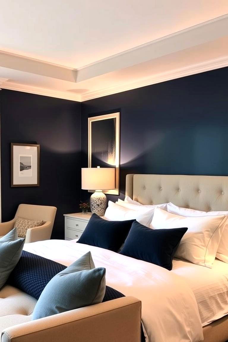 Navy Blue Accent Wall for Bold Elegance - 24 Navy Blue Bedroom Ideas
