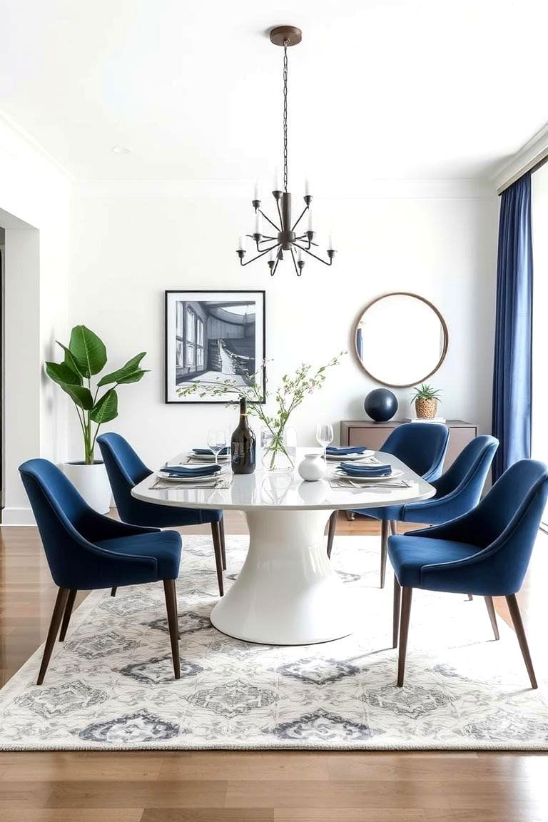 Navy Blue Accents on White Walls - 24 Navy Blue Dining Room Ideas