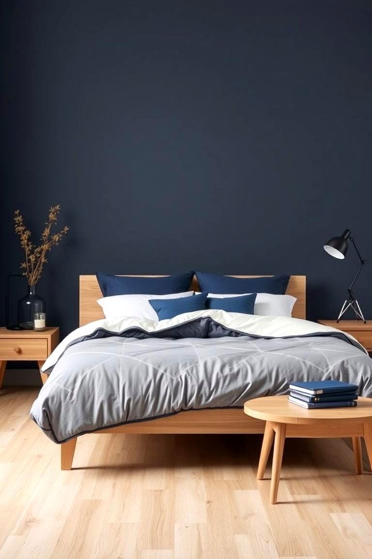 Navy Blue Accents with Light Wood Furniture - 24 Navy Blue Bedroom Ideas