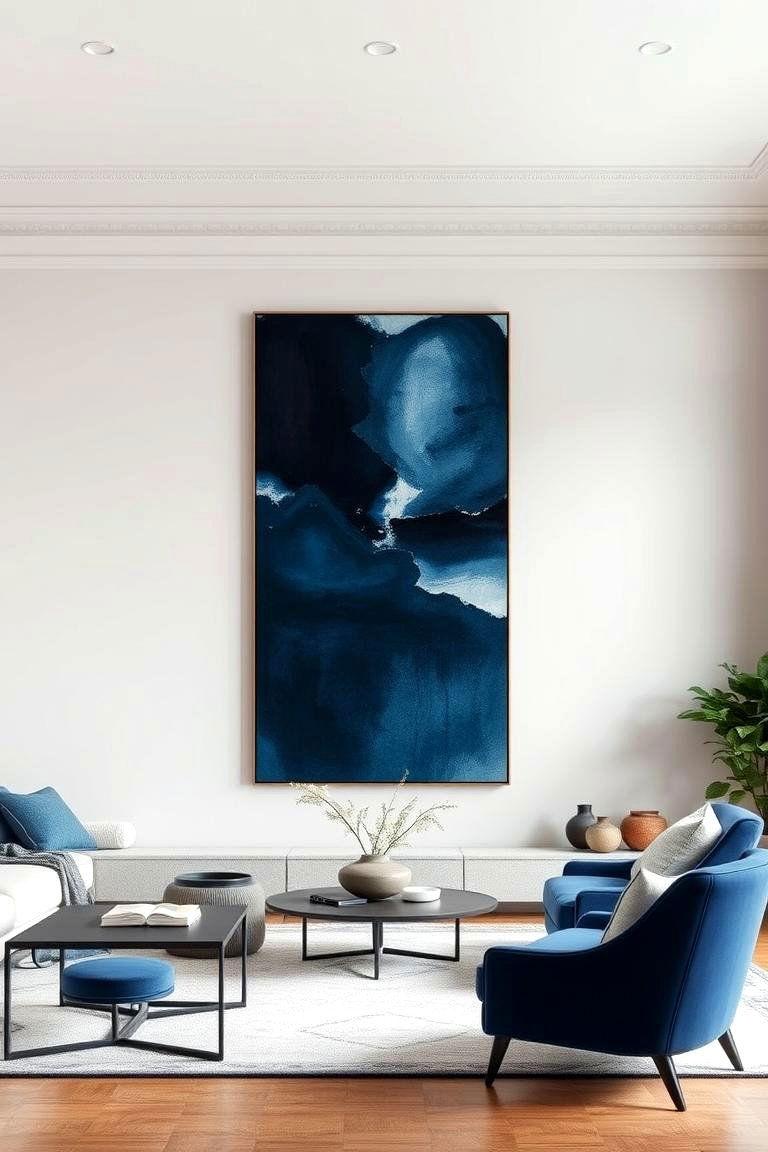 Navy Blue Artwork - 24 Navy Blue Living Room Ideas