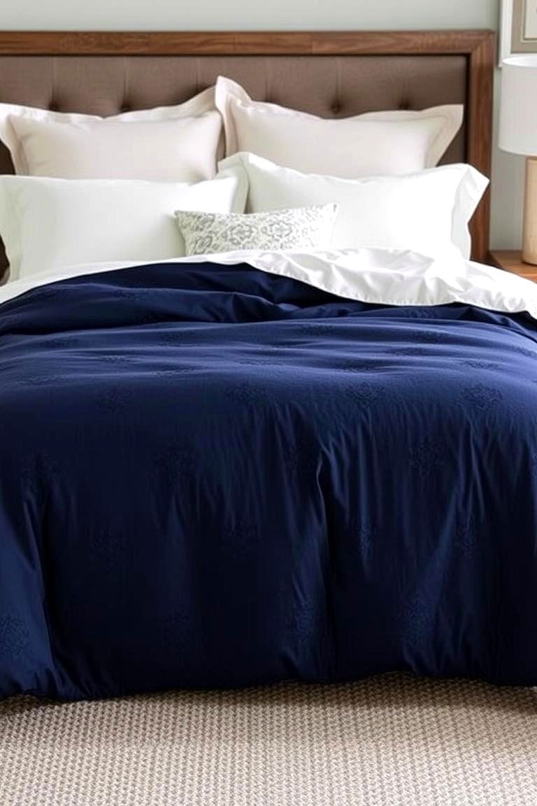 Navy Blue Bedding with Subtle Patterns - 24 Navy Blue Bedroom Ideas