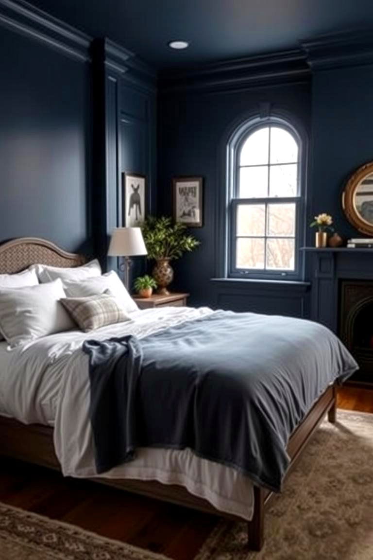 Navy Blue Bedroom with a Fireplace - 24 Navy Blue Bedroom Ideas