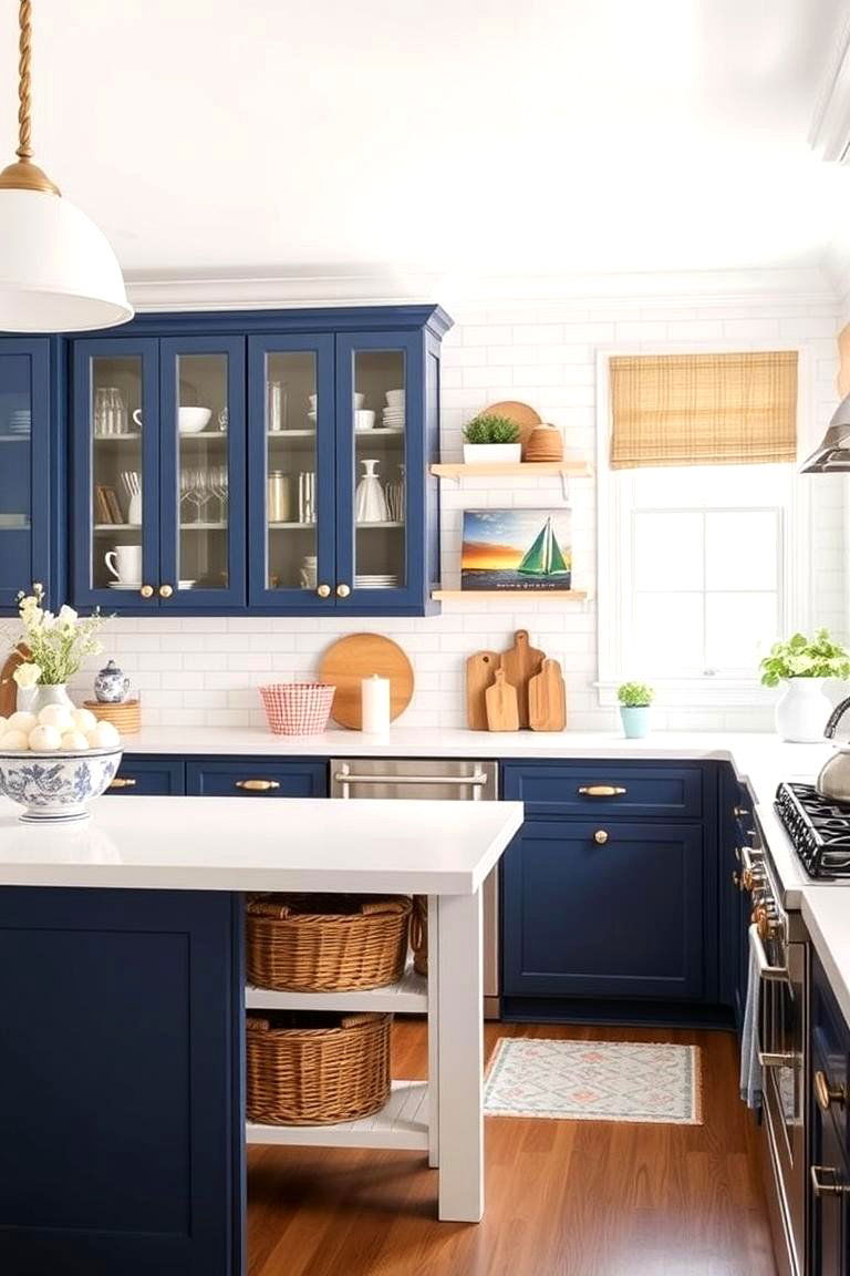 Navy Blue Cabinets in a Coastal Themed Kitchen - 24 Navy Blue Kitchen Cabinets Ideas