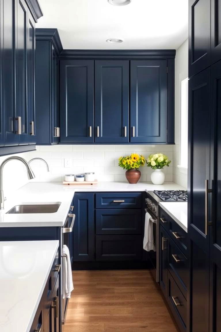 Navy Blue Cabinets in a Galley Kitchen - 24 Navy Blue Kitchen Cabinets Ideas