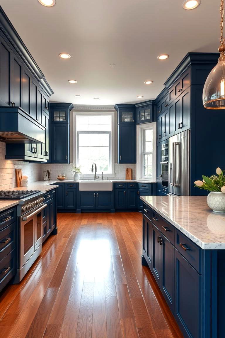 Navy Blue Cabinets in a Large Kitchen - 24 Navy Blue Kitchen Cabinets Ideas
