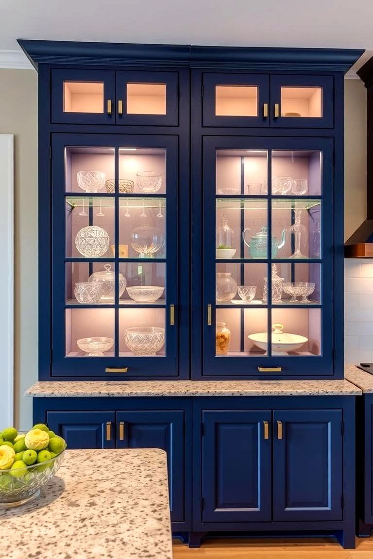 Navy Blue Cabinets with Glass Doors - 24 Navy Blue Kitchen Cabinets Ideas