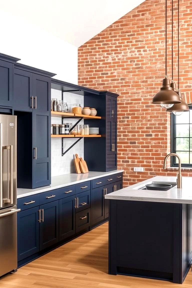 Navy Blue Cabinets with Industrial Accents - 24 Navy Blue Kitchen Cabinets Ideas