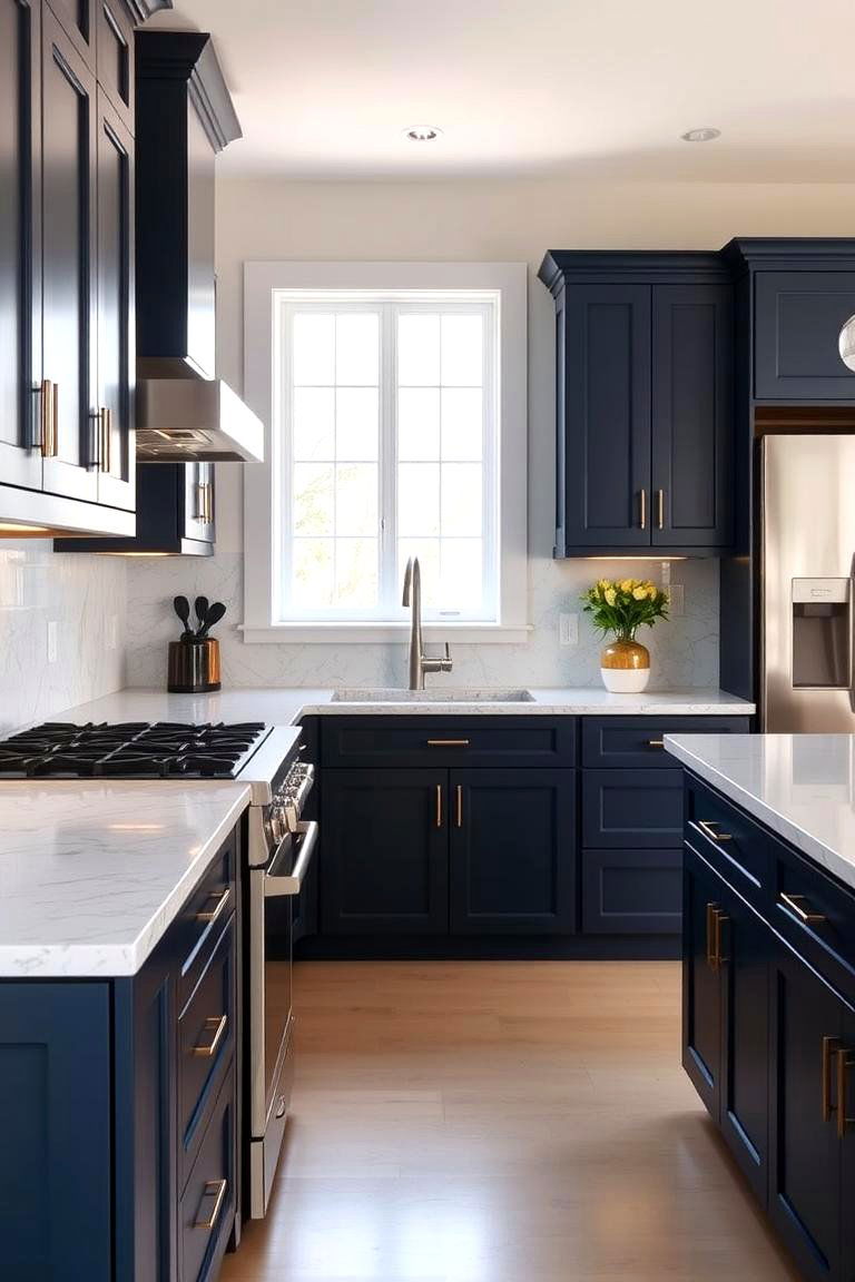 Navy Blue Cabinets with Quartz Countertops - 24 Navy Blue Kitchen Cabinets Ideas