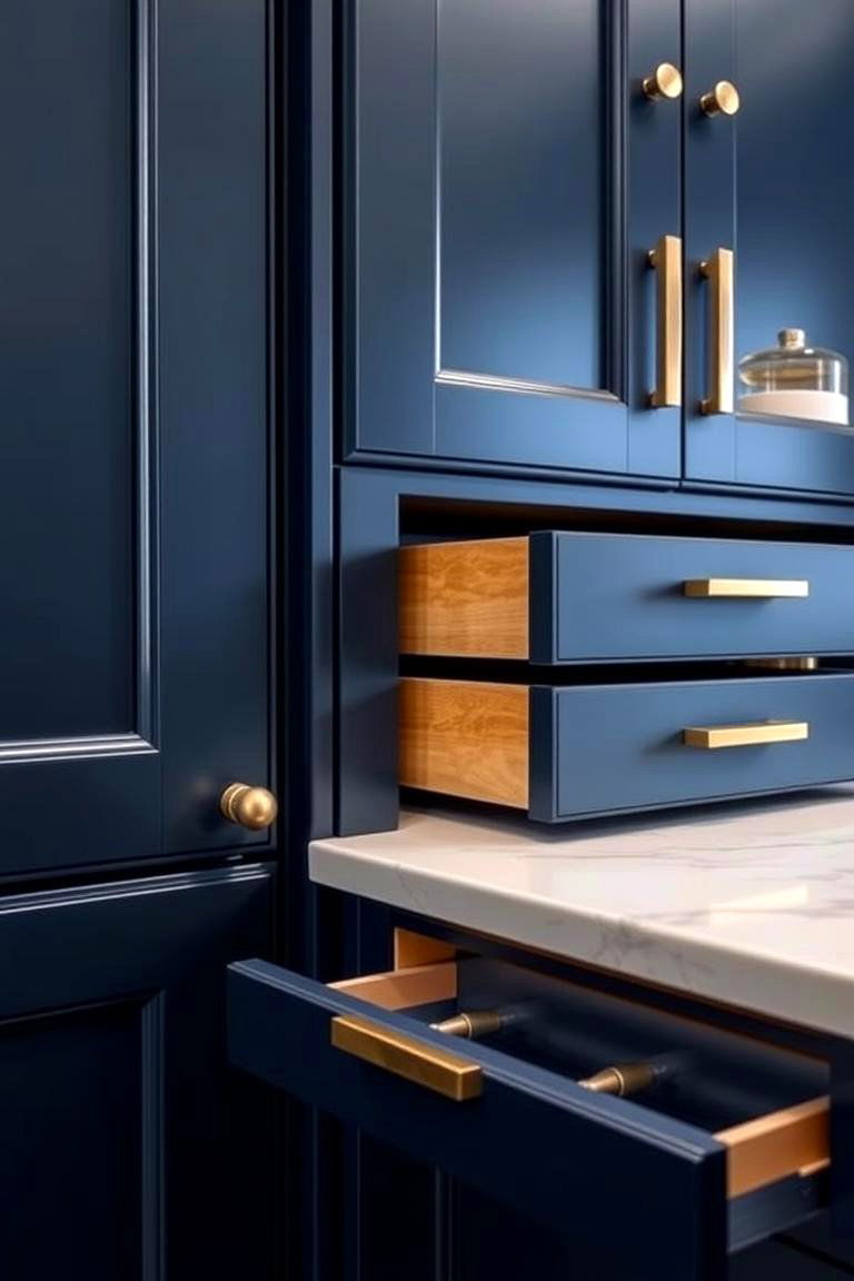 Navy Blue Cabinets with Soft Close Mechanisms - 24 Navy Blue Kitchen Cabinets Ideas