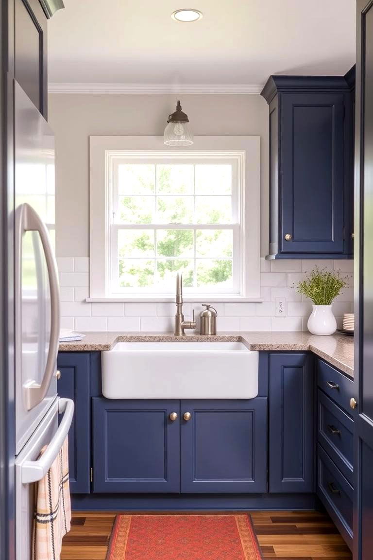 Navy Blue Cabinets with a Farmhouse Sink - 24 Navy Blue Kitchen Cabinets Ideas