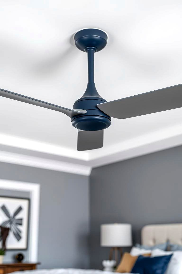 Navy Blue Ceiling Fan with Grey Blades - 24 Navy Blue and Grey Bedroom Ideas