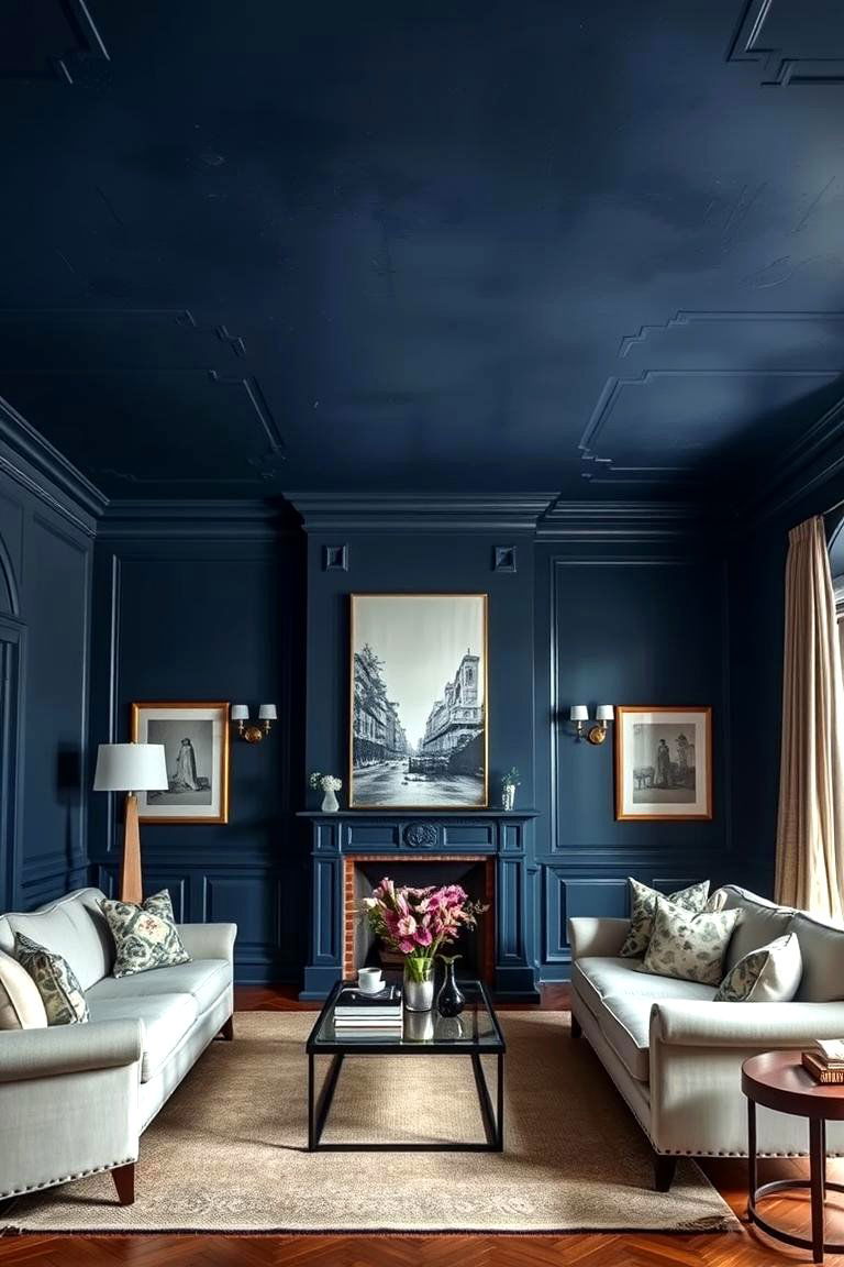 Navy Blue Ceiling - 24 Navy Blue Living Room Ideas