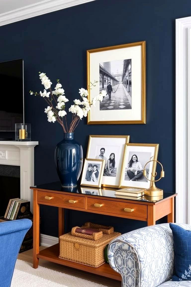 Navy Blue Console Table Decor - 24 Navy Blue Living Room Ideas