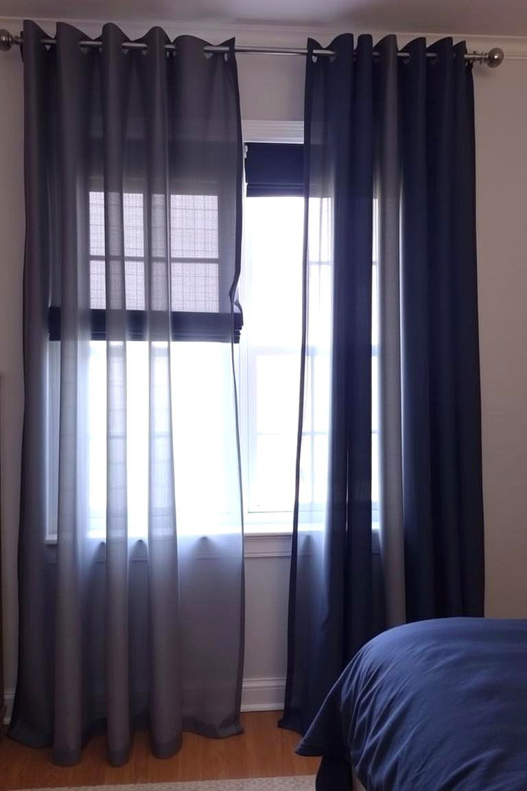 Navy Blue Curtains with Grey Sheers - 24 Navy Blue and Grey Bedroom Ideas