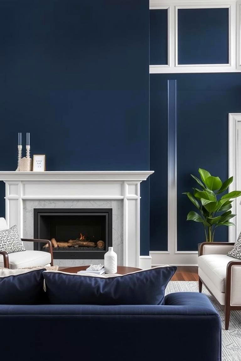 Navy Blue Fireplace - 24 Fireplace Paint Ideas