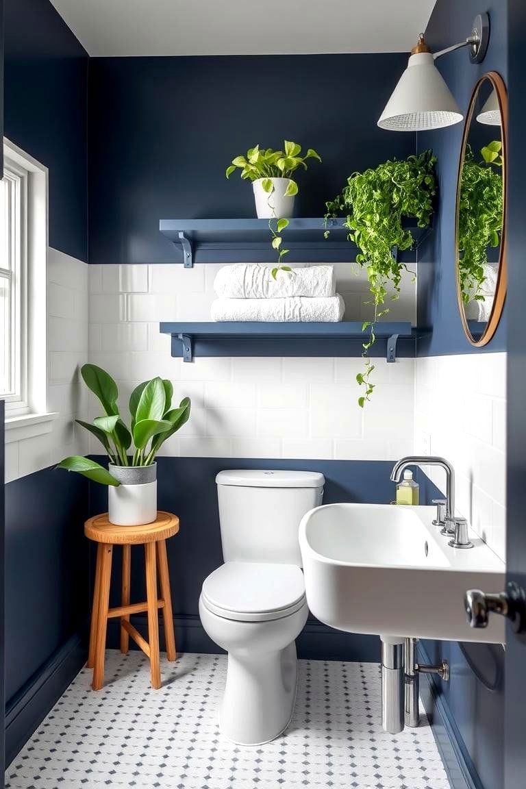 Navy Blue Floating Shelves - 24 Navy Blue Bathroom Ideas