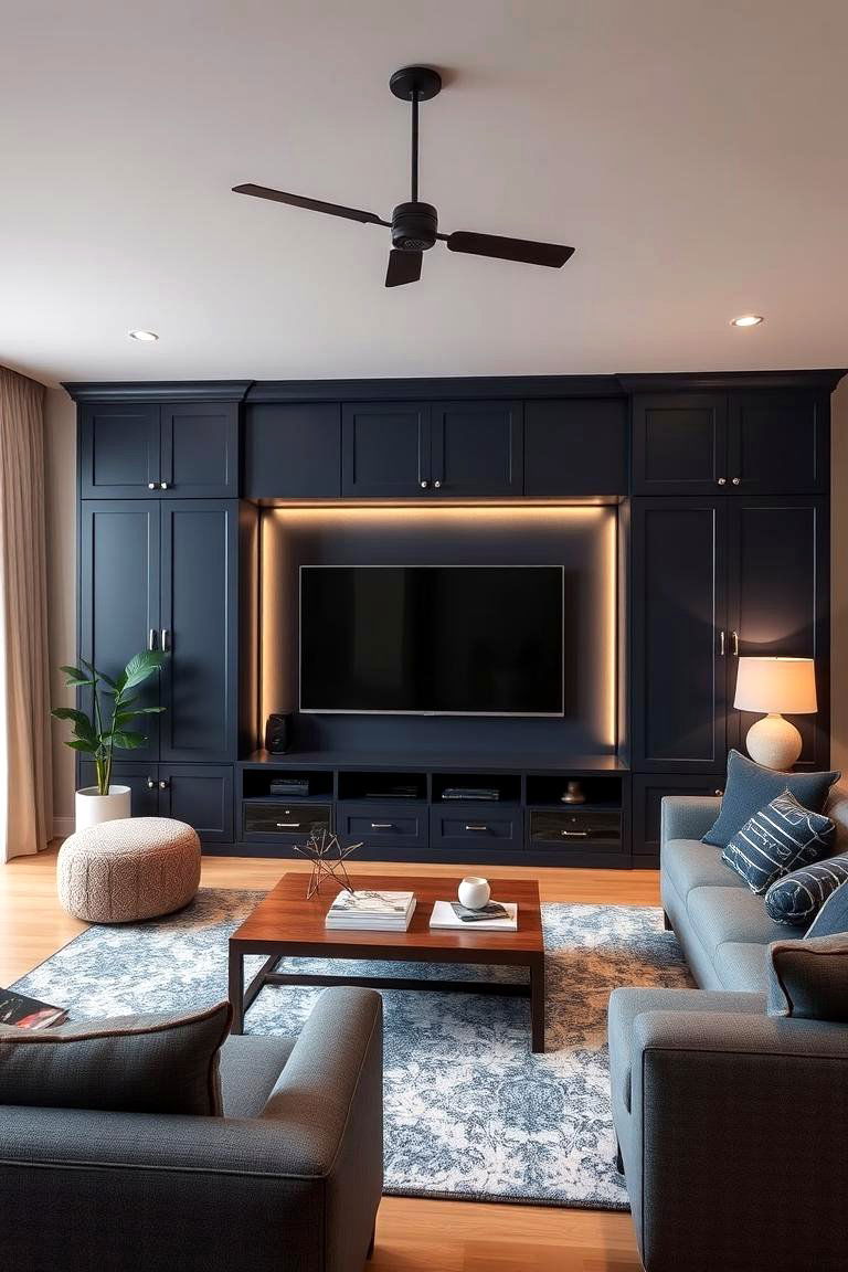Navy Blue Media Unit - 24 Navy Blue Living Room Ideas