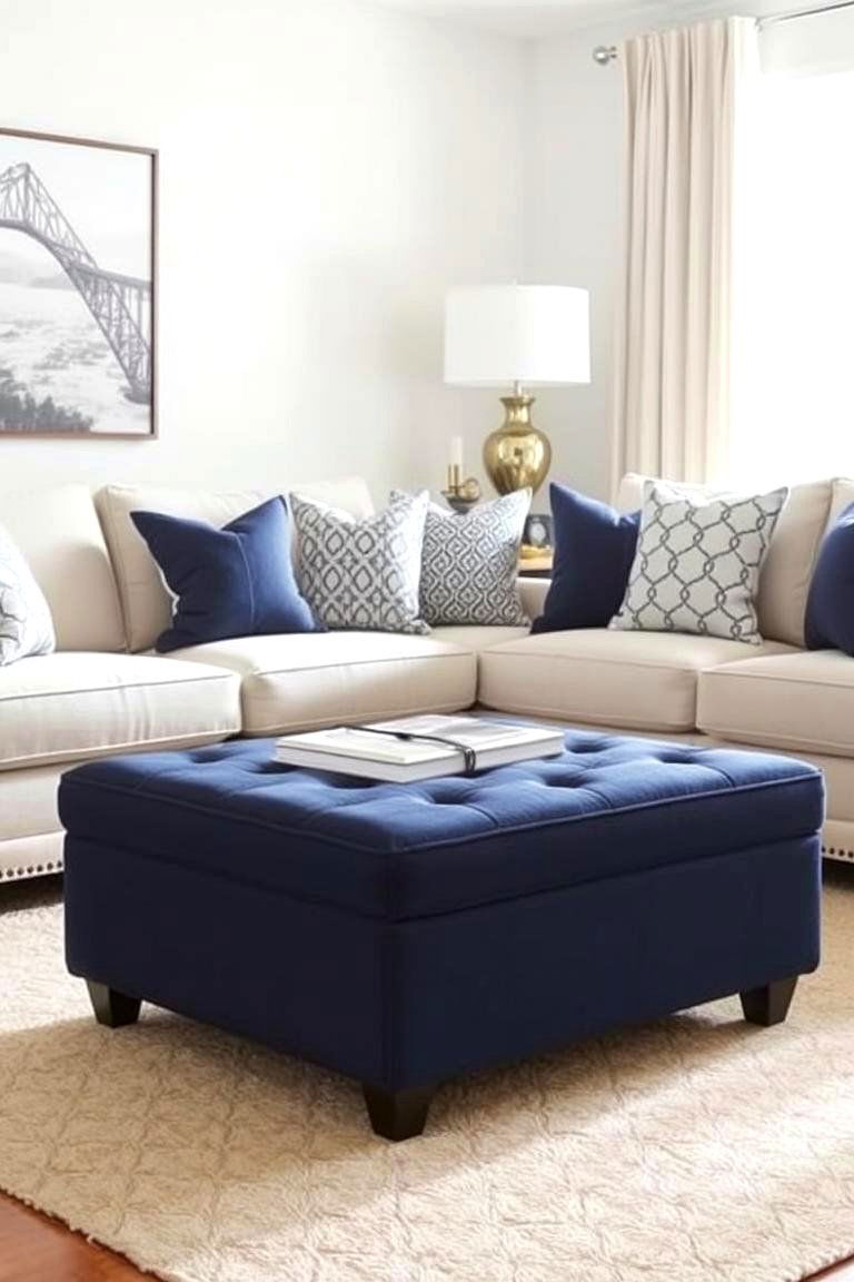 Navy Blue Ottoman - 24 Navy Blue Living Room Ideas