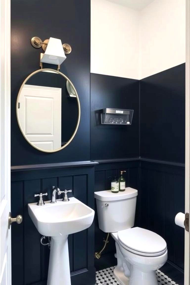 Navy Blue Painted Walls with White Fixtures - 24 Navy Blue Bathroom Ideas