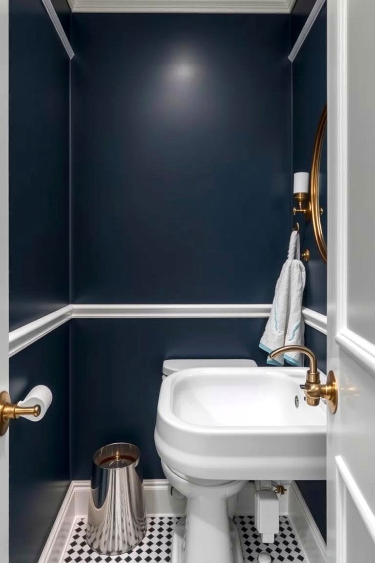 Navy Blue Powder Room with White Trim for Clean Lines - 24 navy blue powder room ideas