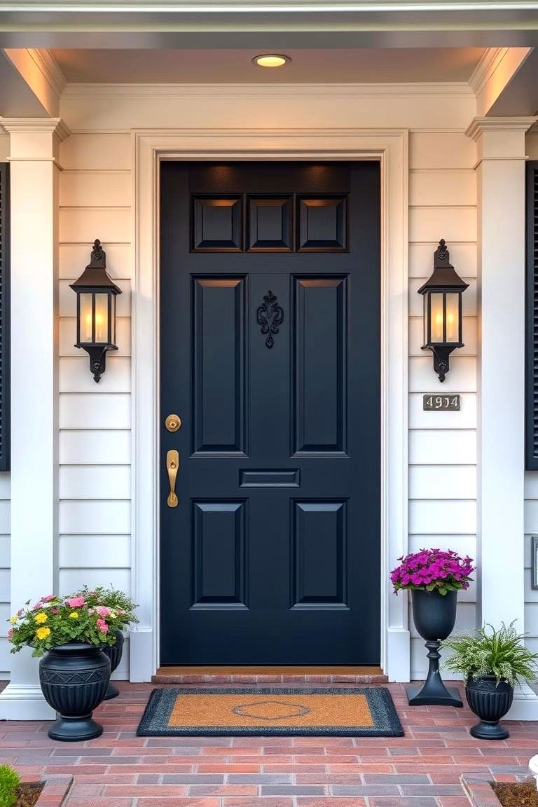 Navy Blue Statement Entrance - 24 Colonial Front Door Ideas