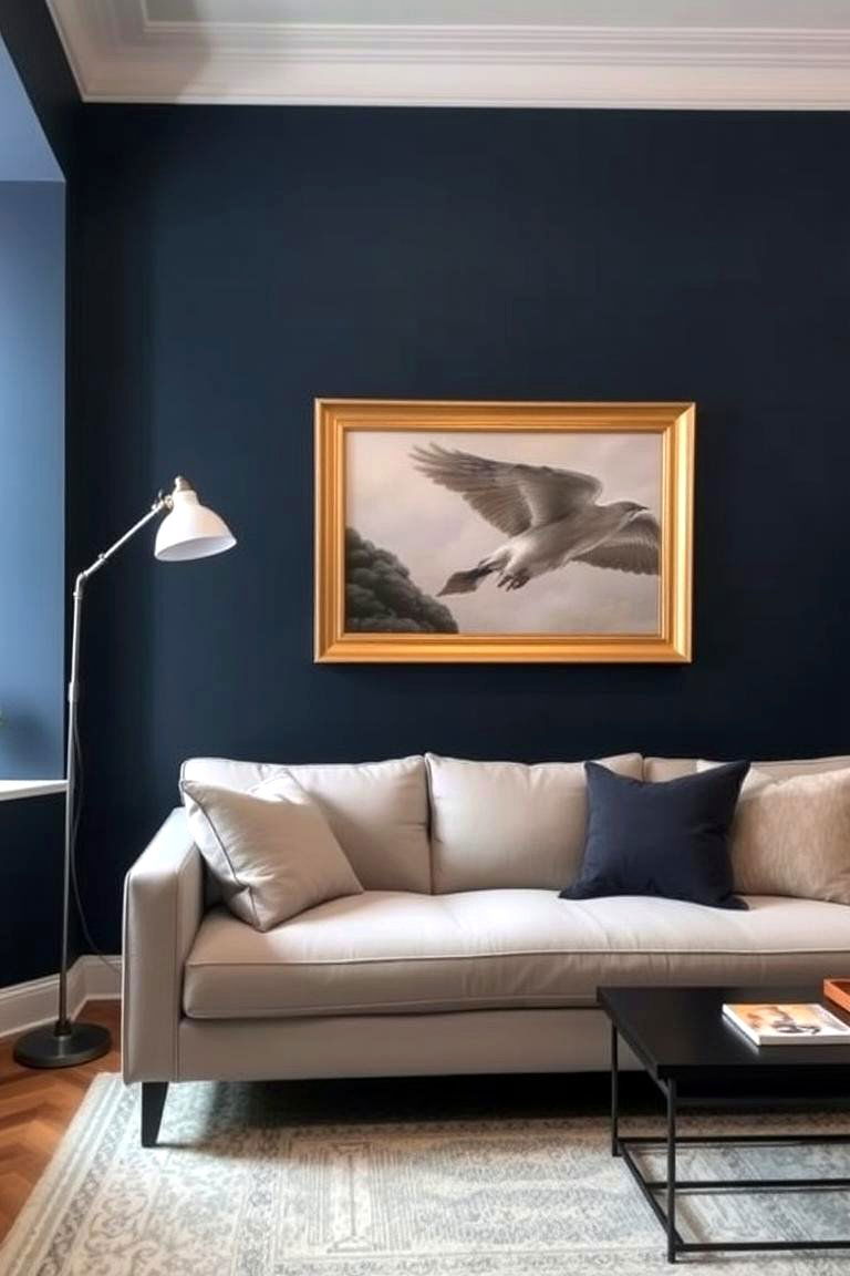 Navy Blue Statement Wall - 24 Navy Blue Living Room Ideas