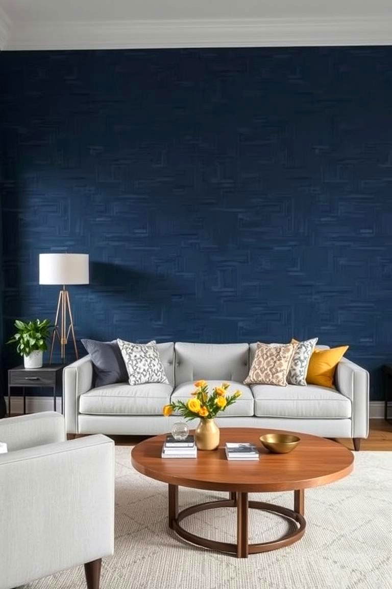 Navy Blue Textured Walls - 24 Navy Blue Living Room Ideas
