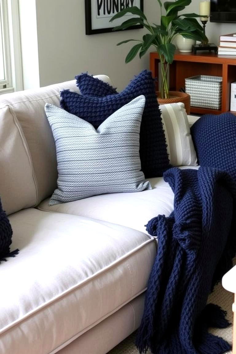 Navy Blue Throw Pillows and Blankets - 24 Navy Blue Living Room Ideas
