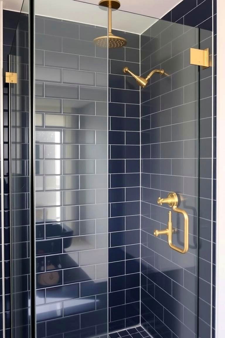 Navy Blue Tiles for the Shower Area - 24 Navy Blue Bathroom Ideas