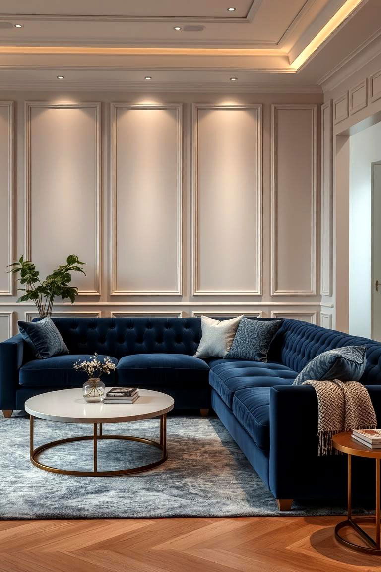 Navy Blue Velvet Sofa - 24 Navy Blue Living Room Ideas